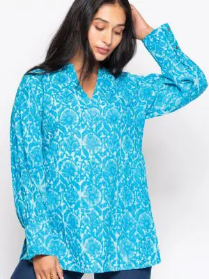 Jaya Turquoise Cotton Tunic Top