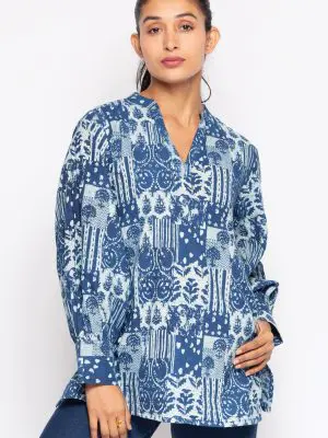 Jaya Navy Blue Cotton Tunic Top