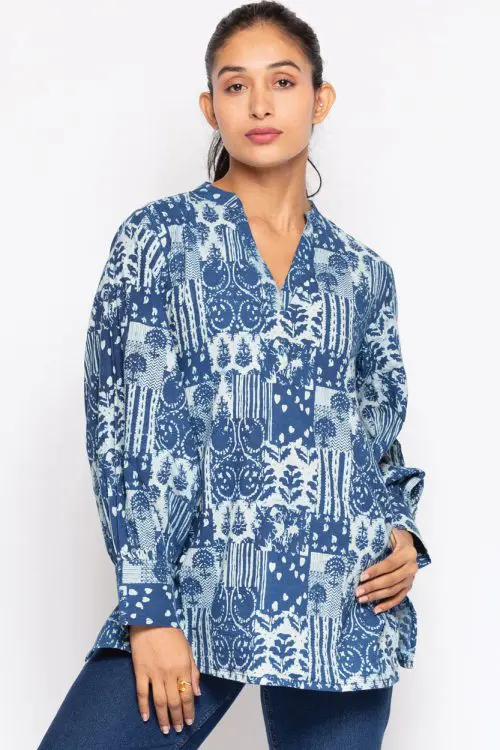 Jaya Navy Blue Cotton Tunic Top