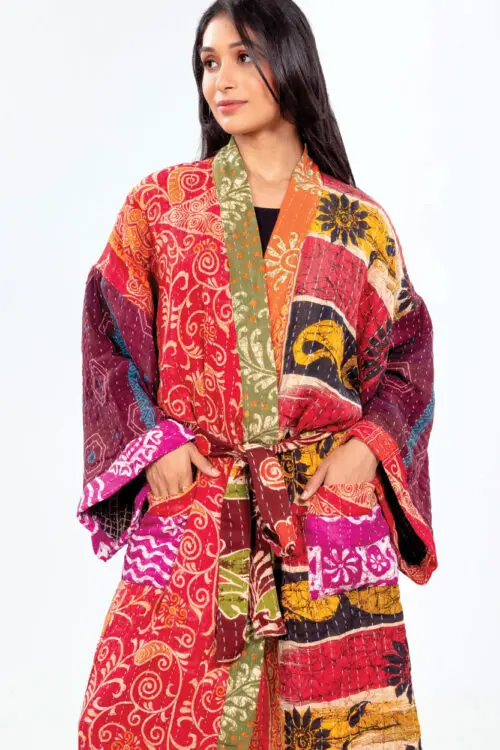 Colorful Kantha Kimono Robe