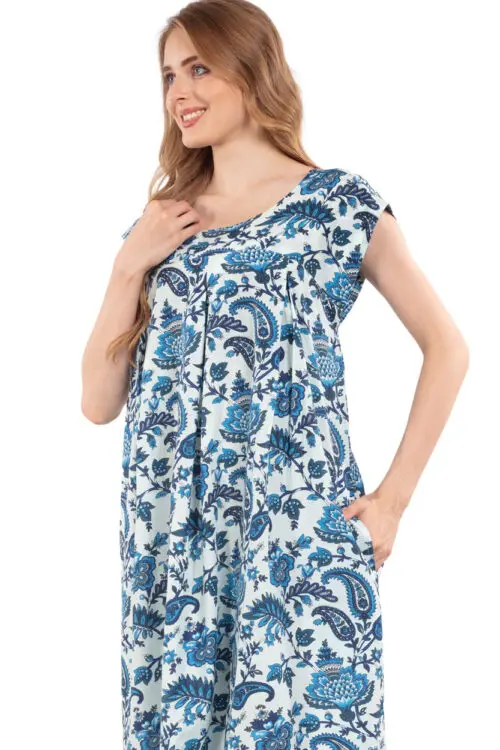 Ishani Blue Paisley Cotton Dress
