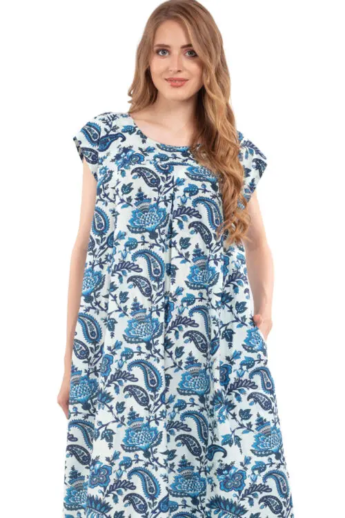 Ishani Blue Paisley Cotton Dress