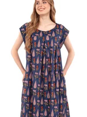 Ishani Navy Floral Cotton Dress