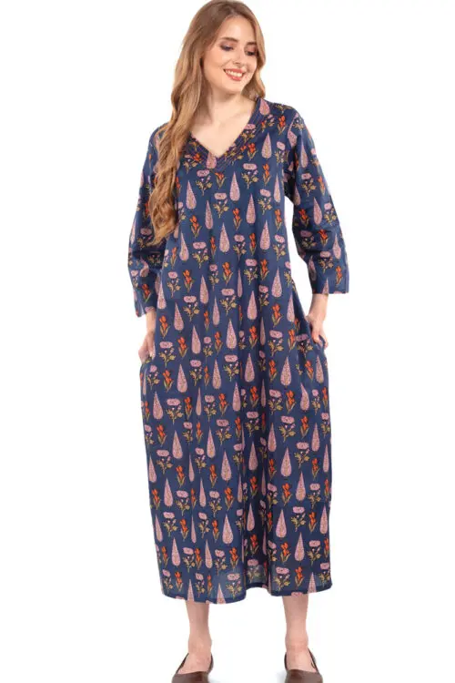 Maya Navy Floral Print Dress