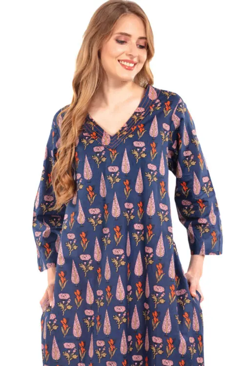 Maya Navy Floral Print Dress