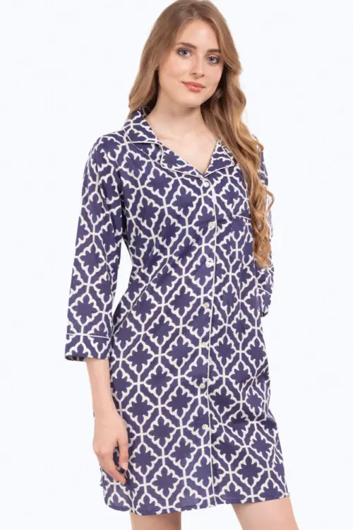 Anjali Navy Cotton Nightshirt