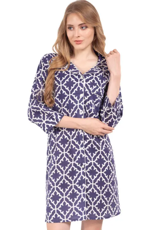 Anjali Navy Cotton Nightshirt