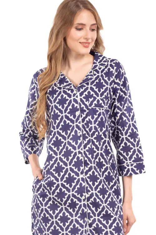 Anjali Navy Cotton Nightshirt