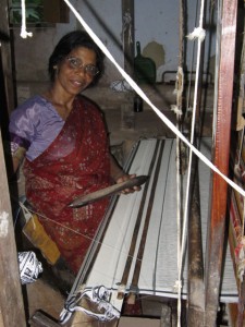 Weaver making Organic Cotton Scarves