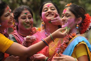 Young women enjoying the Holi festivities.