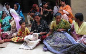 A group of artisans using traditional embroidery techniques. Sevya supports traditional practices in production for the fair trade wholesale and retail markets.