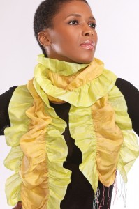 Sevya's hand-woven cotton and silk scarf is very light and elegant.