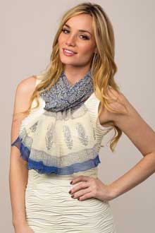 Block Printed Blue Chiffon Scarf