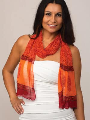 Printed Coral Chiffon Scarf from India