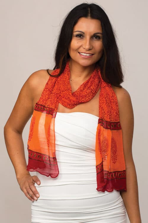 Printed Coral Chiffon Scarf from India