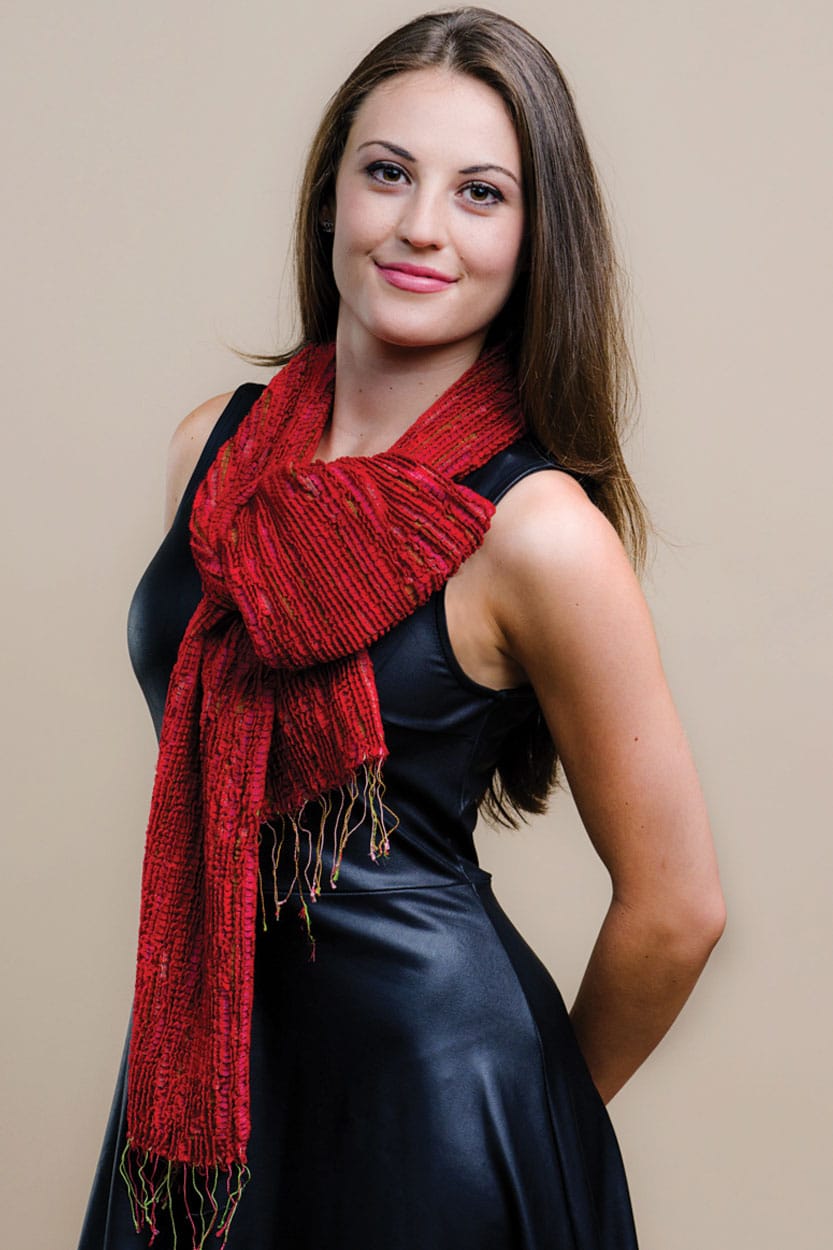 Red Handwoven Scarf in Silk and Wool from India