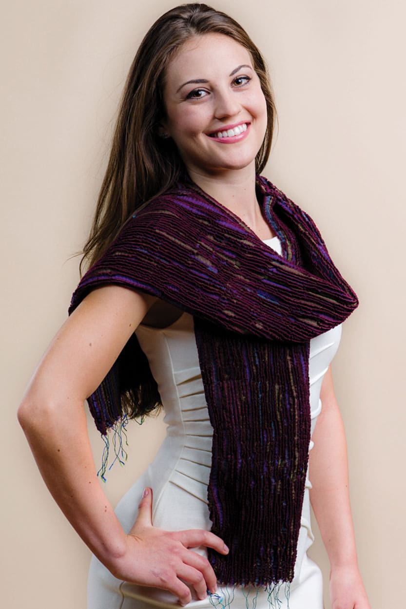 Hand Woven Silk and Wool Eggplant Scarf from India