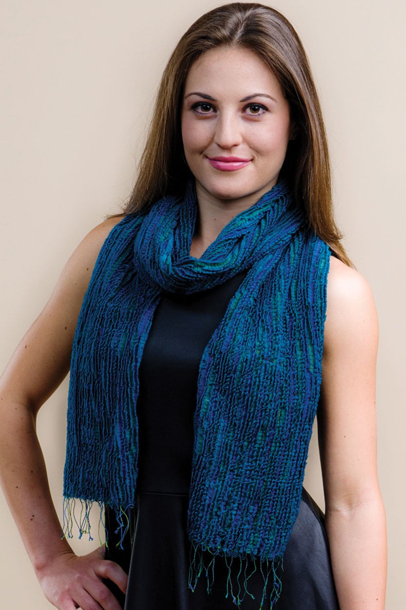 Fair Trade Peacock Blue Scarf in Silk and Wool
