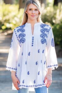 Embroidered Blue and White Tunic