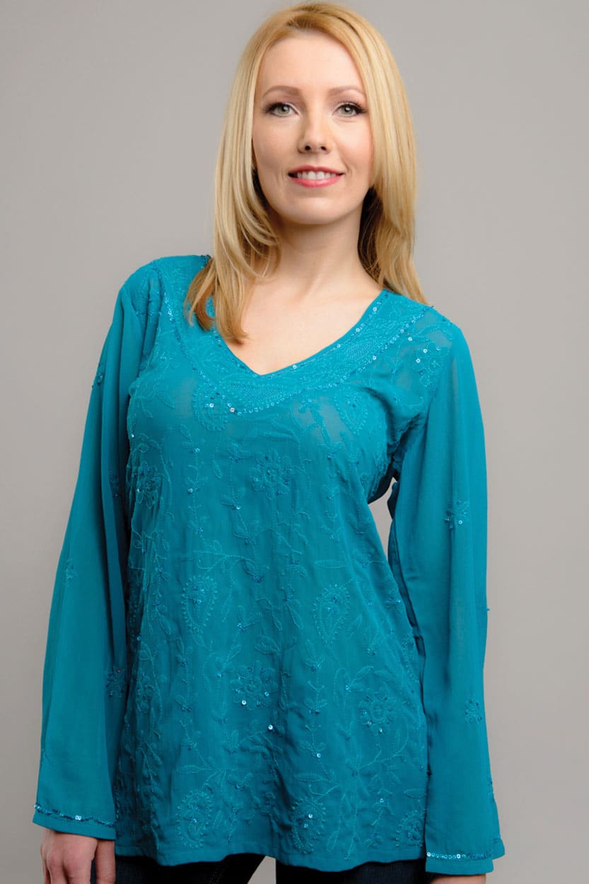 Turquoise Sequin Top - Sevya Fair Trade Clothing Collection