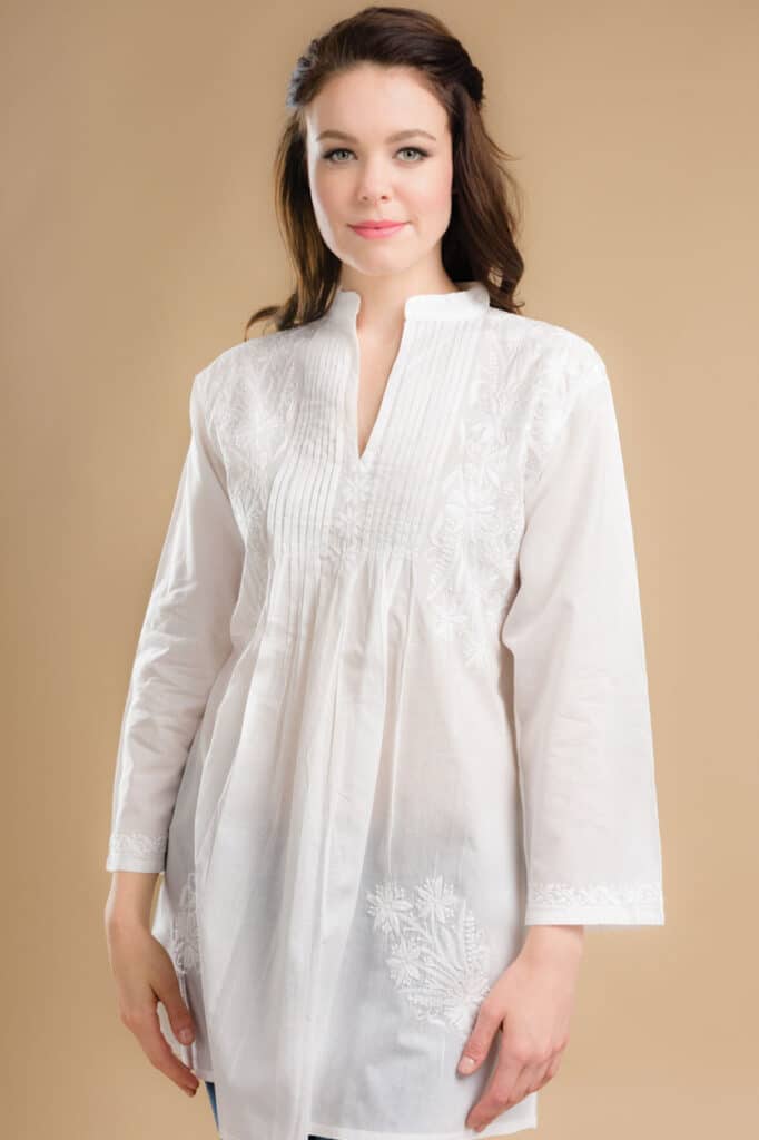 White Embroidered Tunic Top - Sevya Fair Trade Clothing Collection