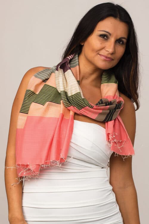 Fair Trade Pink and Brown Scarf with Stripes