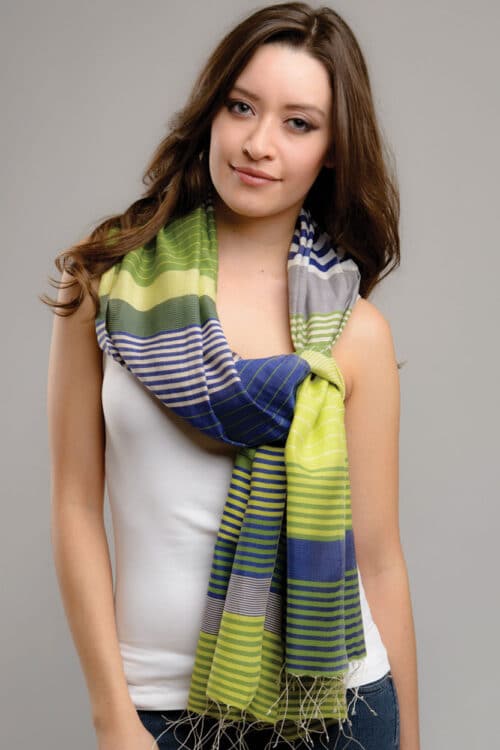 Fair Trade Navy Striped Scarf in Cotton and Silk