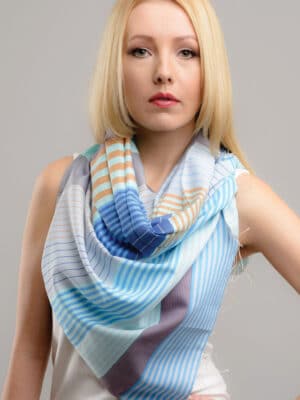 Fair Trade Blue Striped Scarf in Cotton and Silk