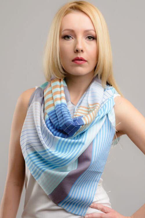 Fair Trade Blue Striped Scarf in Cotton and Silk