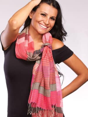 Fair Trade Silk and Cotton Striped Scarf in Pinks