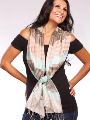 Cotton and Silk Striped Scarf in Taupe and Pink