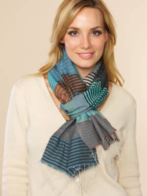 Fair Trade Blue and Brown Scarf with Stripes