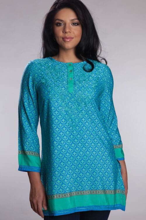 Fair Trade Turquoise Silk Embroidered Tunic from India