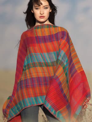 Fair Trade Plaid Red Wool Shawl from India