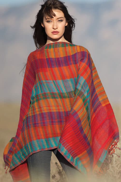 Fair Trade Plaid Red Wool Shawl from India