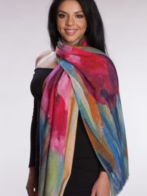 Fair Trade Vibrant Floral Wool Shawl from India