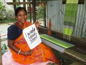 Woman Weaver in India making Sevya's Samita Stripes Scarf