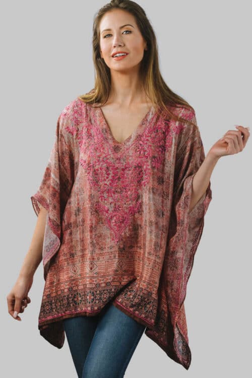 Fair Trade Free Size Embroidered Top in Rose & Plum