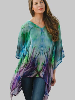 Fair Trade Free Size Printed Top with Watercolor Print