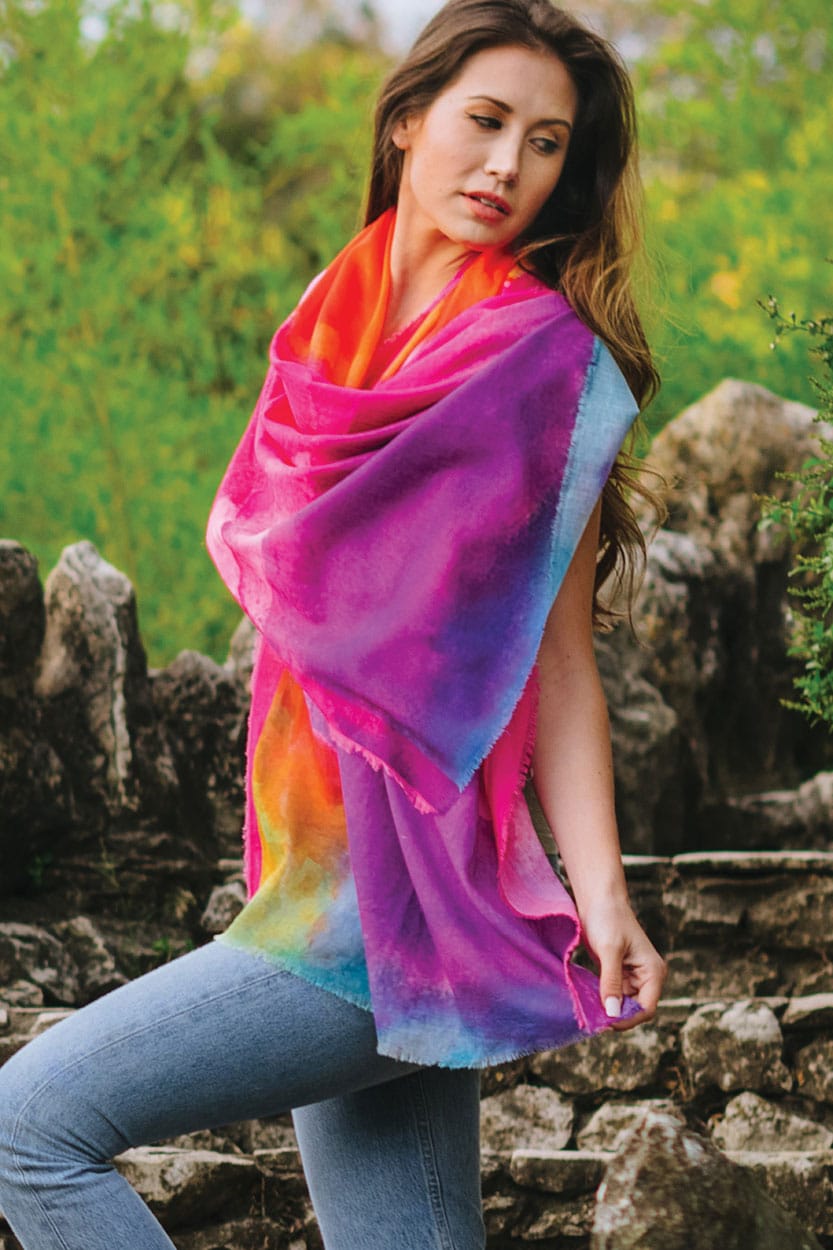 Soft Multicolor Cotton Scarf with Watercolor Painting Print