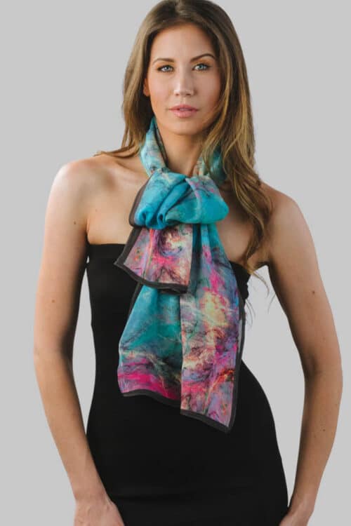 Vibrant Turquoise & Orchid Scarf in Watercolor Print