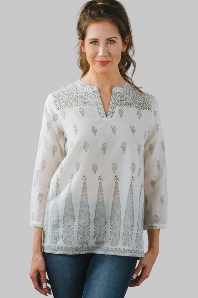 Fair Trade Cotton Top in Black and White Print from India