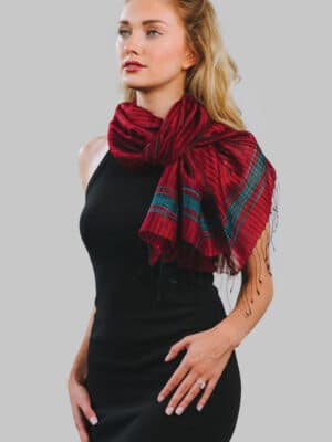 Burgundy Hand-Woven Silk & Wool Scarf from India