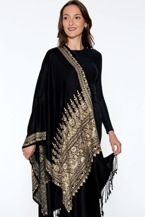 Vimala Black Embroidered Shawl