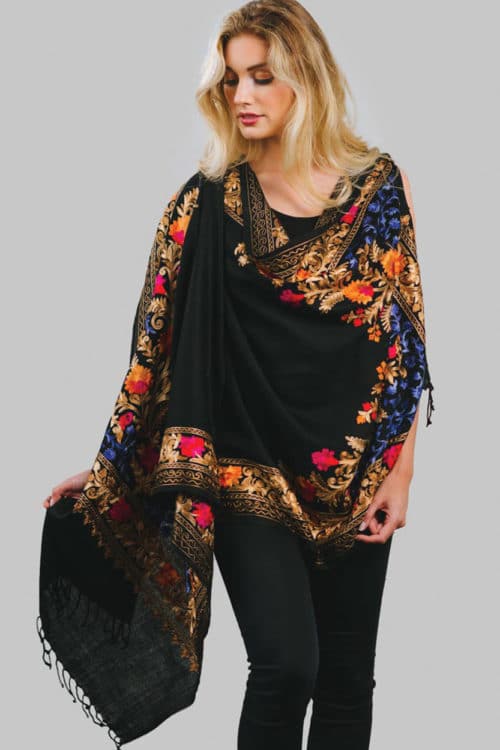 Fine Multicolor Embroidered Wool Shawl