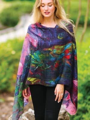 Vibrant Printed Wool Shawl in Lotus Design
