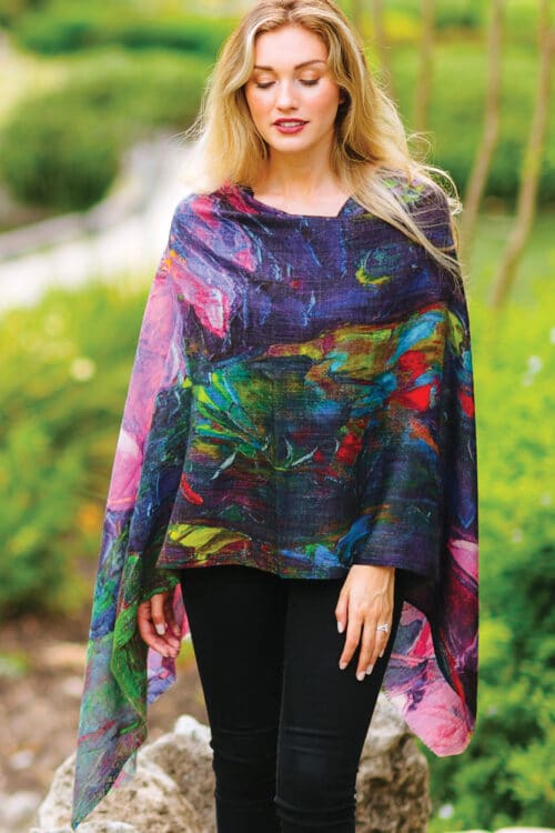 Vibrant Printed Wool Shawl in Lotus Design