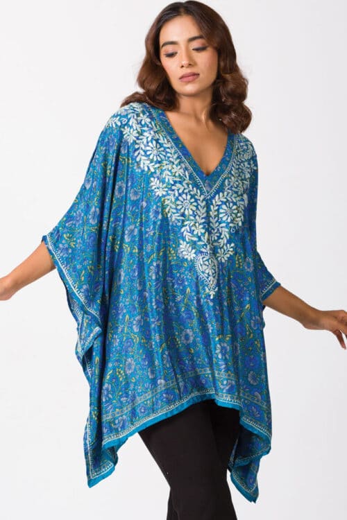 Blue Embroidered Caftan Tunic