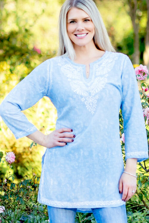 Devaki Light Blue Embroidered Tunic