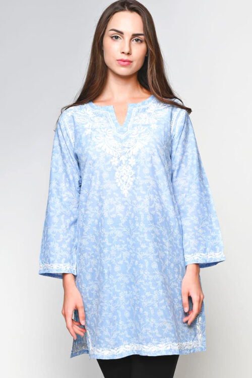 Devaki Light Blue Embroidered Tunic